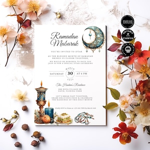 Ramadan Kareem Invitation, Iftar Dinner Party Invite, Eid Mubarak Family, Editable, Printable Card Template, Canva 5x7&quot;, Inst Download, RM11