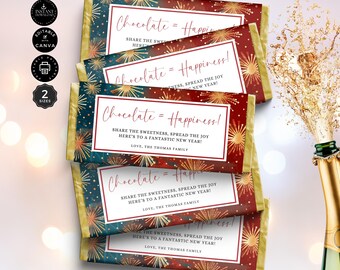 New Year's Chocolate Candy Wrapper Template, Candy Bar, Hershey & Aldi Bars, Printable, Instant Download, Editable with Canva 2 sizes, CB28f