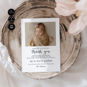 Baby Thank You Card to OB, Obstetrician, Nurse, Midwife, Template, Newborn, Maternity, Printable, Instant Download, Gifts, Canva 5x7", TY57