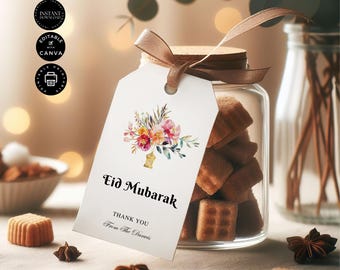 Eid Mubarak Dinner Party Gift Tag Template, Favor Sweet, Celebrate Eid Family, Editable Printable, Canva 2x3.5 inch, Instant Download, RM08e