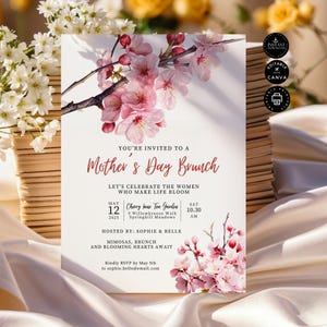 Modello di invito per il brunch Mimosa per la festa della mamma, biglietto d'invito per la festa della mamma, modificabile in Canva, 5x7" stampabile, download immediato, MD25