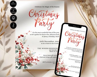 Editable Christmas Dinner Invitation, Festive Season Party Invite & Evite, Electronic, Printable Template, Canva 2 size, Inst Download, CR14