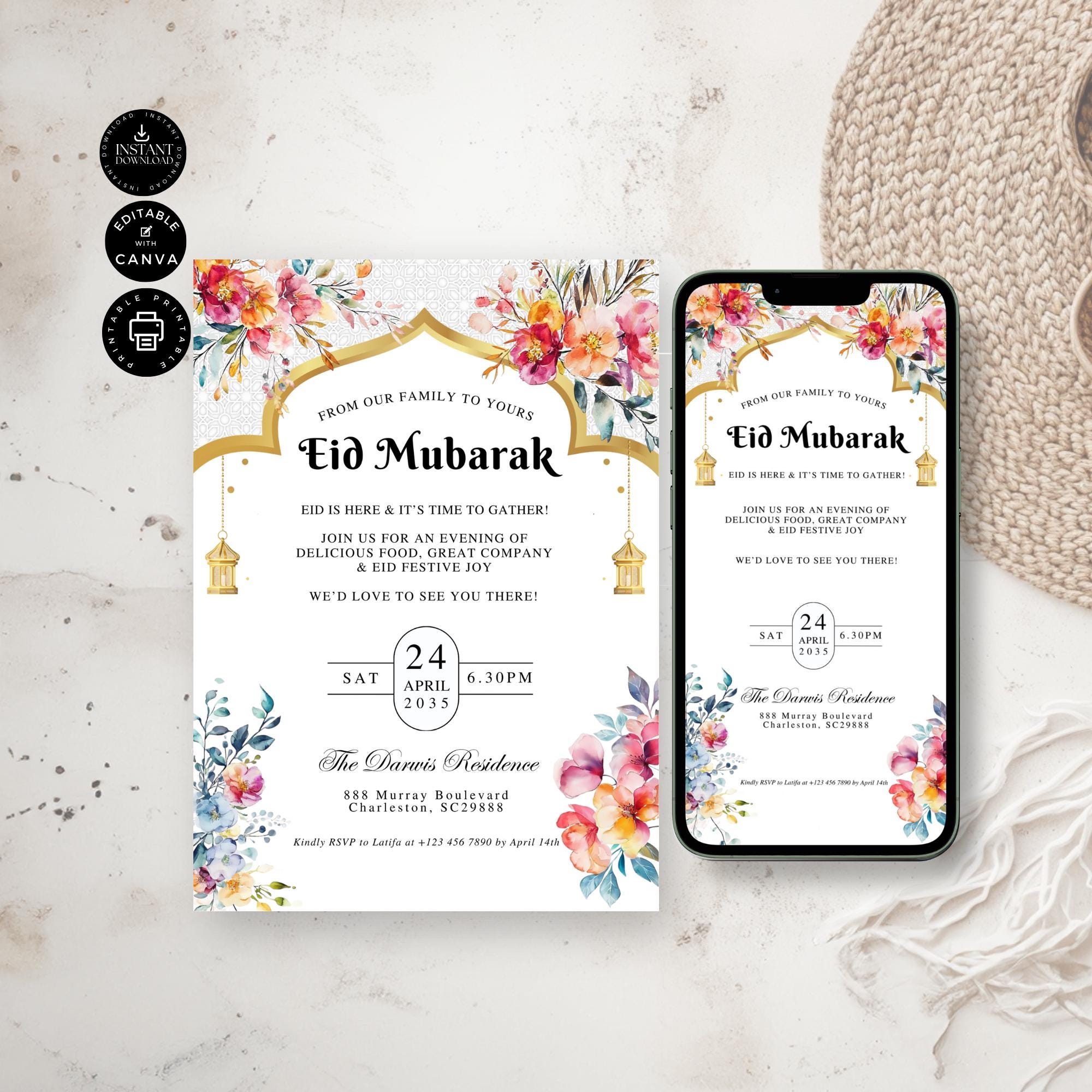 Eid Celebration Party Invitation Template, Eid Al-fitr Muslim Dinner ...
