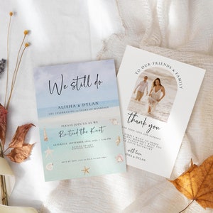 Strand Hochzeit Gelübde Erneuerung Einladung, den Knoten neu gebunden, wir Still tun, Sofort Download Bearbeitbare Druckbare Einladen Vorlage Canva 5x7inch, VR18