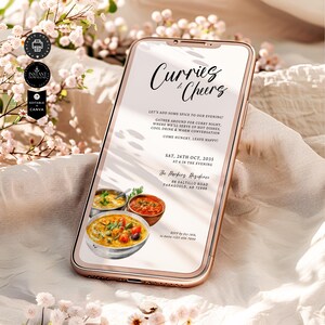 Curry Night Dinner Party Einladungsvorlage, Curry und Cheers, Familientreffen, Freunde treffen sich Karte, E-Mail, Bearbeiten Canva 1080x1920px, EC03a