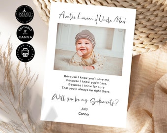 Modèle de carte de voeux serez-vous mes parrains et marraines de style classique minimaliste | Toile modifiable 5 x 7 pouces | Fête de mariage, imprimable, W02.85.2