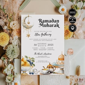Invito Ramadan Kareem, invito cena Iftar, famiglia Eid Mubarak, modificabile, modello di biglietto stampabile, Canva 5x7", download istantaneo, RM12