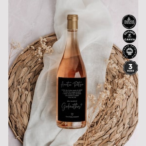 Modelo de proposta clássico Você será minha madrinha, rótulo de garrafa de vinho, menina, Canva 3 tamanhos, editável, download instantâneo para impressão, DL02