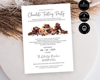 Chocolate Tasting Party Invitation Template, Home Party Invite, Chocolate Lover's DIY Tasting, Printable, Edit Canva 5x7", Ins Download, P24