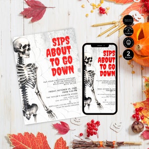 Halloween Invite, Cocktail & Costume Party Invitation Template, Evite, DIY, Printable, Digital Phone, Canva 2 sizes, Instant Download, HW02