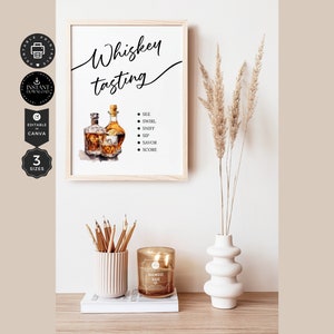 Whiskey Tasting Sign Printable Template, Whisky Scotch Home Party, Bachelor, Birthday, Decor Sign, Canva Edit 3 Sizes, Inst Download, P21d