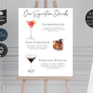 Our Signature Drinks Wedding Bar Menu Sign Template | Canva INSTANT DOWNLOAD DIY Printable Sign | 5x7&quot;, 8x10&quot;, 11x14&quot;, 16x20&quot;, 18x24&quot; | CT02