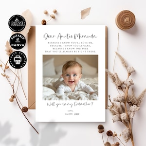 Modelo de cartão de proposta moderno, você será minha madrinha, menino, editável, Canva 5x7 polegadas, para impressão, download instantâneo, festa de casamento, GM20