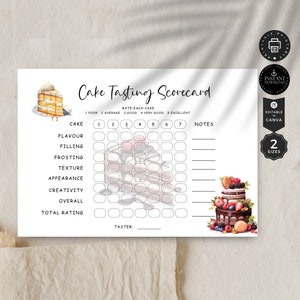 Scorekaartsjabloon cakeproeverij, cakeproeverijavond, Home Party Kit, vrijgezellenfeest, afdrukbaar, bewerkbaar, Canva 2-formaat, direct downloaden, P22f