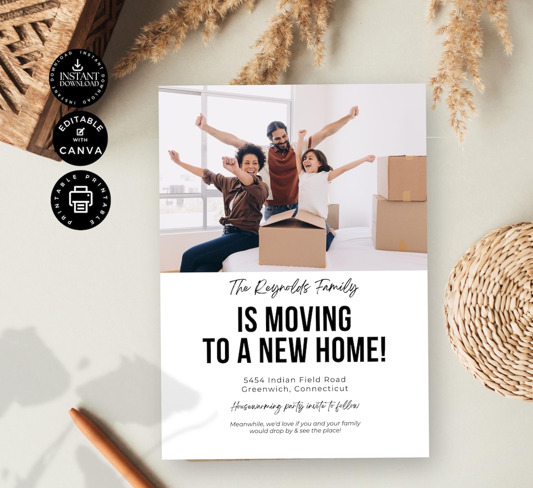 Moving Home Announcement Template, New Address, House Warming, Family