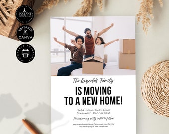 Moving Home Announcement Template, New Address, House Warming, Family Event Celebration, Printable Card, Instant Download, Canva 5x7in, E17a