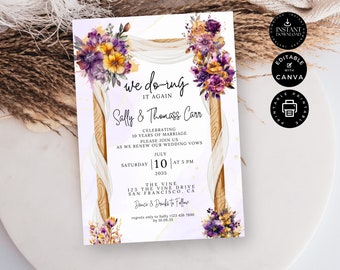 Wedding Vow Renewal Invitation Template, Wedding Anniversary, 10th, I Still Do Invite, Instant Download, Printable Edit in Canva 5x7in, VR24