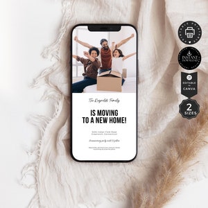 Moving Home Announcement Digital Electronic Template, New Home Address Text Card Evite Phone, Instant Download, Edit with Canva 2 Size, E17b