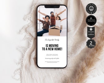 Moving Home Announcement Digital Electronic Template, New Home Address Text Card Evite Phone, Instant Download, Edit with Canva 2 Size, E17b