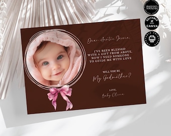 Klassische werden Sie meine Patin sein Vorschlag Kartenvorlage, Baby Girl, bearbeitbare Leinwand 18 x 12 cm, Hochzeitsfeier, Sofort Download, bedruckbar, GM26a