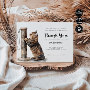 Thank You Card to Veterinarian Template, Cats, Kitten, Gratitude, Animal Hospital, Printable, Inst. Download, Gift For Vet, Canva 7x5&quot;, TY45