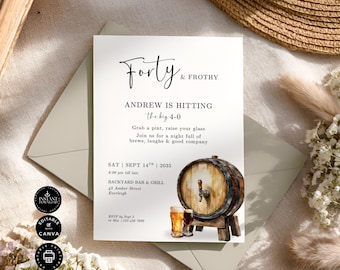 Rustic Brewery Birthday Invitation: Editable Beer Theme, 40th Party (Canva 5x7" Digital Download) BD132