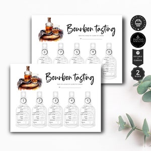 Modelo de cartão de folhas de pontuação de degustação de whisky Bourbon, Bourbon Night, para impressão e editável, editável em Canva 2 tamanhos 1-10, download instantâneo, P14f