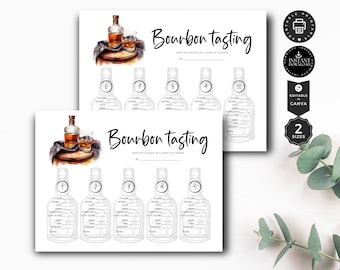 Modello di scheda di fogli di valutazione della degustazione di whisky bourbon, Bourbon Night, stampabile e modificabile, modifica in Canva 2 taglie 1-10, download istantaneo, P14f
