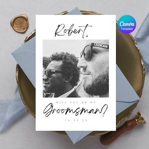 Modèle sera-tu mon garçon d'honneur classique minimaliste moderne | Serez-vous mon meilleur homme | Toile modifiable 5 x 7 pouces | Fête de mariage W02.74
