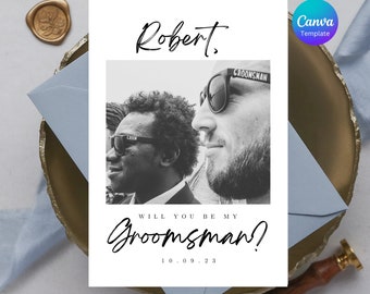 Classic Minimalist Modern Will You Be My Groomsman Template | Will You Be My Best man Proposal|Editable Canva 5x7inch | Wedding Party W02.74