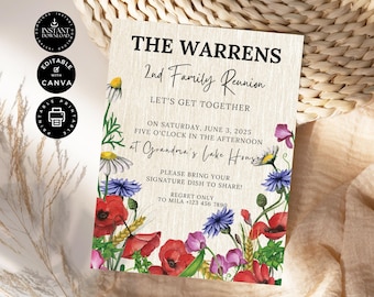 Family Reunion Invitation Template, Gathering Party, Celebrate Personalized Invite Card, Editable Canva 5x7&quot; Printable Instant Download E05