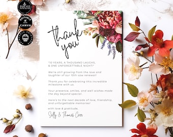 Editable 10th Anniversary Wedding Vow Renewal Party Thank You Card, White, I Still Do, Inst Download, Printable, Template, Canva 5x7in, VR44