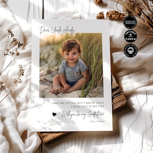 Modelo de cartão de proposta clássico minimalista moderno "Você será meu padrinho", menina, menino, editado no Canva 5x7 polegadas, para impressão, festa de casamento, GF21