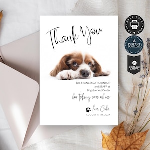 Klassiek minimalistisch modern bedankkaartje voor dierenarts | Bewerkbaar canvas van 5 x 7 inch | Foto liefdeshond, direct download, cadeau voor dierenarts TY02