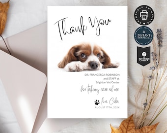 Classic Minimalist Modern Thank You Card to Veterinarian | Editable Canva 5x7inch | Love Pet Dog Photo, Instant Download, Gift For Vet TY02