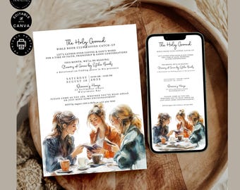 Modelo de convite para reunião do clube do livro bíblico, convite para festa de café, convite para diário de leitura, edição para impressão Canva 2 tamanho, LEIA