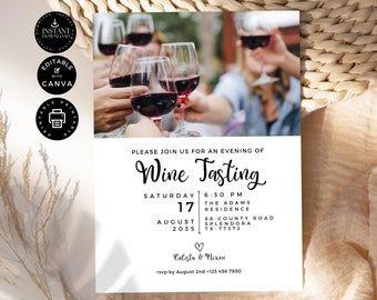 Wine Tasting Invitation Template, Wine Party, Blind Wine Tasting Invite, Printable, Edit in Canva 5x7", Instant Download, P05