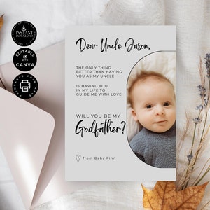 Modello di biglietto di proposta classico minimalista moderno Sarai il mio padrino, neonato, Canva modificabile 5x7", stampabile, festa di matrimonio, W02.84.4
