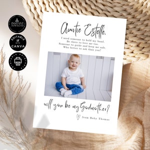 Modelo de cartão de proposta clássico Você será minha madrinha, menino, canva editável 5x7 pol., festa de casamento, download instantâneo, para impressão W02.83.5