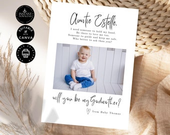 Classic Will You Be My Godmother Proposal Card Template, Baby Boy, Editable Canva 5x7in, Wedding Party, Instant Download, Printable W02.83.5