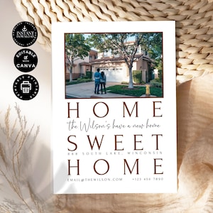 New Home Announcement, Change Of Address Card, Home Sweet Home, New House, Instant Download, Printable Template, Editable in Canva 5x7&quot;, E32