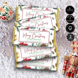 Christmas Chocolate Candy Wrapper Template, Candy Bar, Hershey & Aldi Bars, Printable, Instant Download, Editable with Canva 2 sizes, CB13