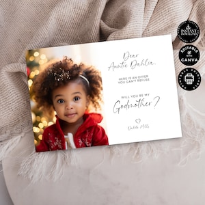 Classic Will You Be My Godmother Proposal Card Template, Baby Girl, Editable Canva 7x5 in, Wedding Party, Instant Download, Printable, GM07