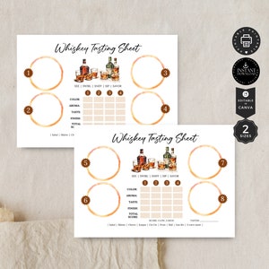 Kaartsjabloon whiskyproeverij scorebladen, whiskyavond, thuisfeest, verjaardag vrijgezel, afdrukbaar, canva bewerken 2 maten, inst downloaden, P21f