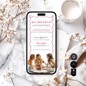 Book Club Meeting Phone Invite Template, Coffee Catch Up, Bookclub Party Invite, Reading Journal Evite, Printable, Canva 1080x1920 pix, READ