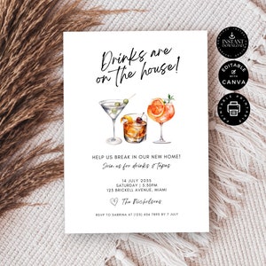 Cocktail Einweihungsparty einladen, neue Hausparty, Familienfeier, druckbare Einladung, bearbeiten mit Canva Vorlage 5x7", Sofort Download NH1