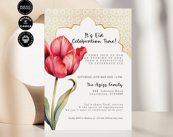 Eid Mubarak Family Gathering Invitation Template, Ramadan Dinner Party Invite, Eid al-Fitr Muslim, Edit in Canva 5x7" Instant Download, RM07