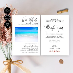Re-tied the knot, Beach Wedding Vow Renewal Invitation, We Still Do, Instant Download Editable Printable Invite Template Canva 5x7inch, VR19