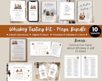 Whiskey Tasting Kit Template, Mega Bundle, Whisky Scotch Night, Home Party, Birthday, Bachelor, Printable, Edit Canva, Inst Download, P21m