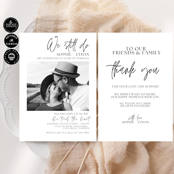 Re-tied the knot, Wedding Vow Renewal Invitation | We Still Do | Instant Download Editable Printable Invite Template Canva  5x7inch | VR.11